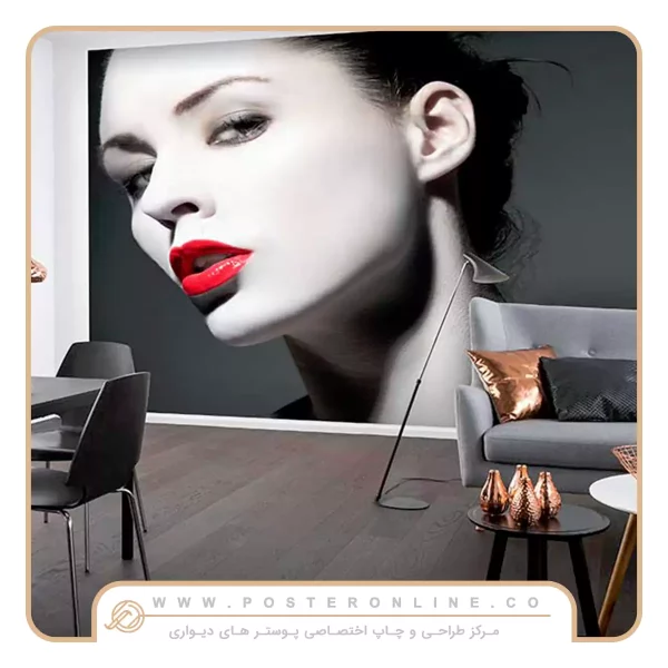 پوستر دیواری تصویر چهره زن و رژ قرمز