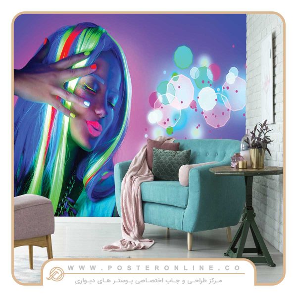 پوستر دیواری تصویر چهره زن میکاپ رنگارنگ