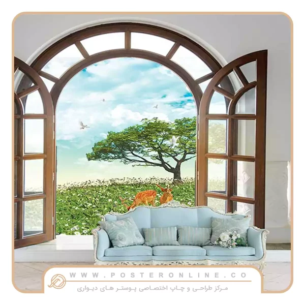 پوستر دیواری منظره پنجره رو به طبیعت