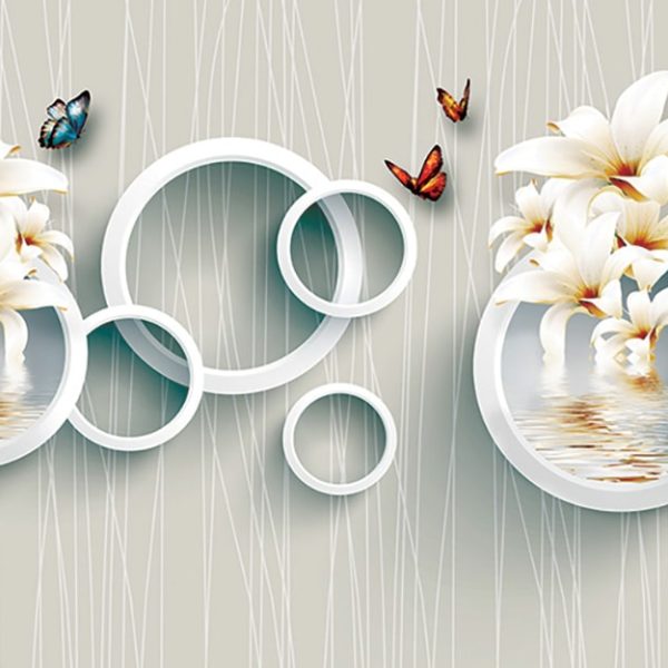پوستر دیواری گل سه بعدی حلقوی پروانه ای