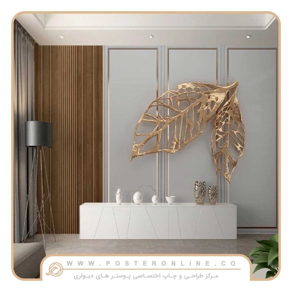 پوستر دیواری گل سه بعدی گچبری و برگ گل