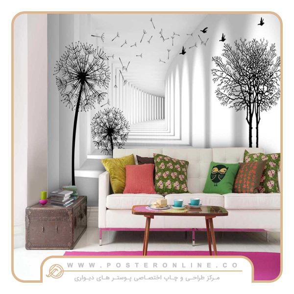 پوستر دیواری گل سه بعدی طرح گل قاصدکی